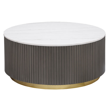 Tampa Furniture Outlet - Coaster - Jason Round White Marble Top Coffee Table Charcoal - 710418