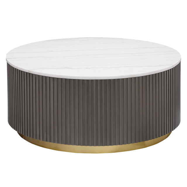 Tampa Furniture Outlet - Coaster - Jason Round White Marble Top Coffee Table Charcoal - 710418