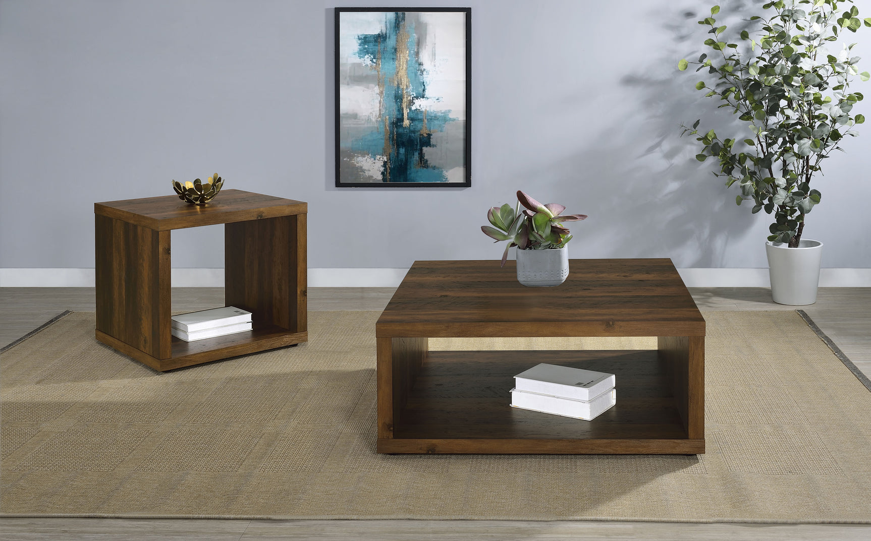 Frisco Square Engineered Wood Coffee Table Dark Pine - Tampa Furniture Outlet
