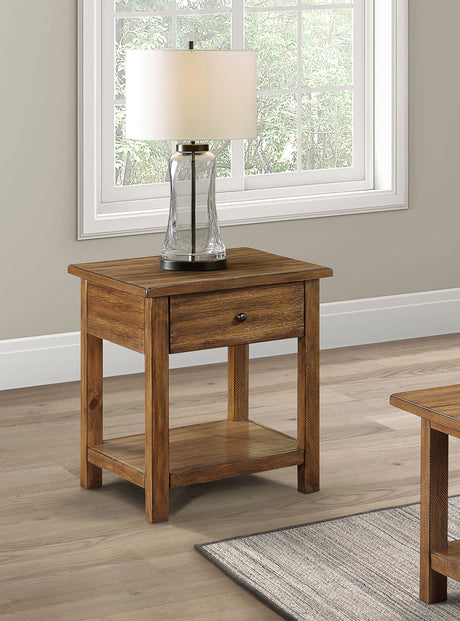 Payne 1-drawer Wood End Table with Shelf Distressed Brown - Tampa Furniture Outlet