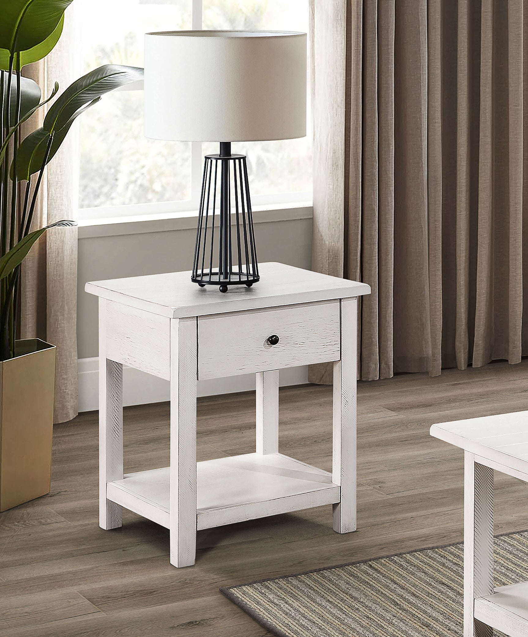 Payne 1-drawer Wood End Table with Shelf Distressed White - Tampa Furniture Outlet