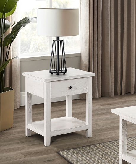 Payne 1-drawer Wood End Table with Shelf Distressed White - Tampa Furniture Outlet