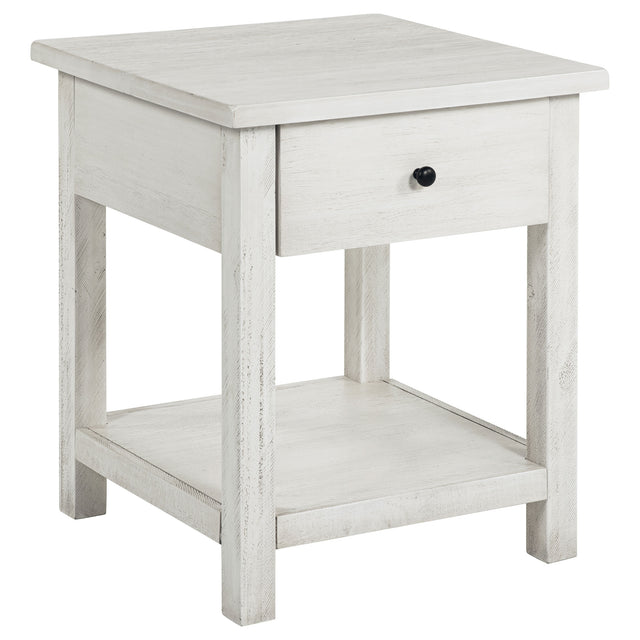 Tampa Furniture Outlet - Coaster - Payne 1-drawer Wood End Table with Shelf Distressed White - 710557