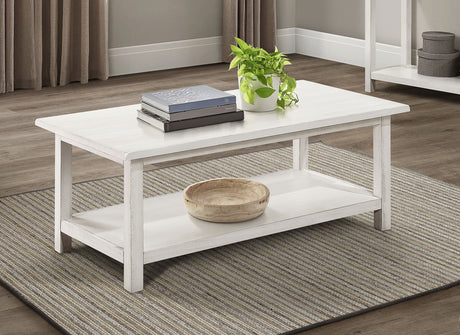 Payne Wood Coffee Table with Shelf Distressed White - Tampa Furniture Outlet