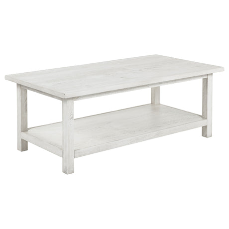 Tampa Furniture Outlet - Coaster - Payne Wood Coffee Table with Shelf Distressed White - 710558