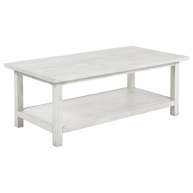 Tampa Furniture Outlet - Coaster - Payne Wood Coffee Table with Shelf Distressed White - 710558