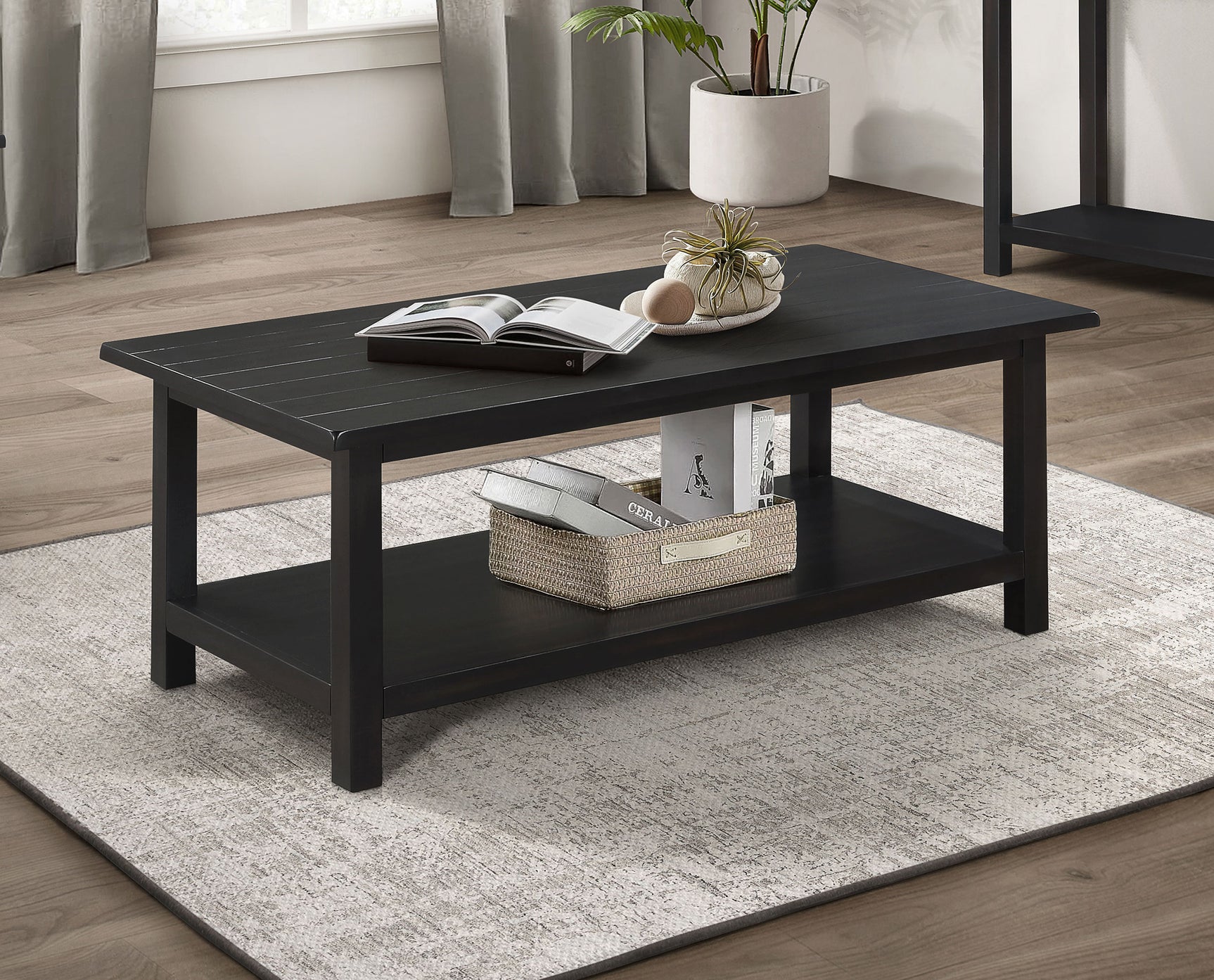 Payne Wood Coffee Table with Shelf Distressed Java - Tampa Furniture Outlet