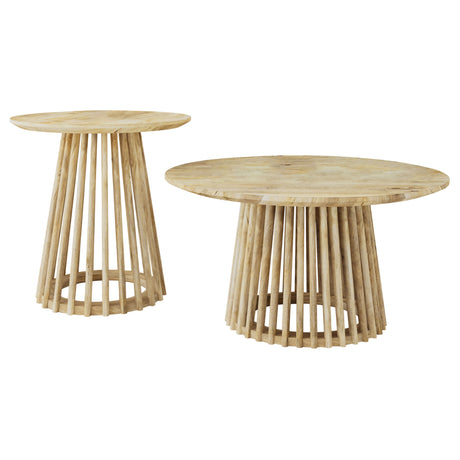 Touhy 2-piece Round Coffee and End Table Set Natural Mango - Tampa Furniture Outlet