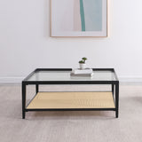 Amherst Glass Top Metal with Cane Shelf Coffee Table Black - Tampa Furniture Outlet