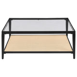 Amherst Glass Top Metal with Cane Shelf Coffee Table Black - Tampa Furniture Outlet