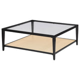 Amherst Glass Top Metal with Cane Shelf Coffee Table Black - Tampa Furniture Outlet