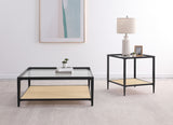 Amherst Glass Top Metal with Cane Shelf Coffee Table Black - Tampa Furniture Outlet