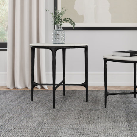 Hermas Round Genuine Marble Top Metal End Side Table White - Tampa Furniture Outlet