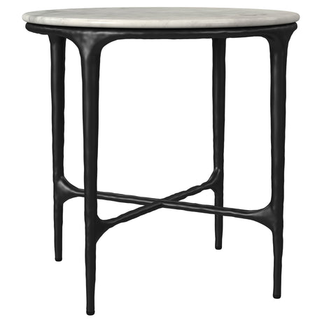 Tampa Furniture Outlet - Coaster - Hermas Round Genuine Marble Top Metal End Side Table White - 710737