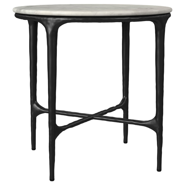 Tampa Furniture Outlet - Coaster - Hermas Round Genuine Marble Top Metal End Side Table White - 710737