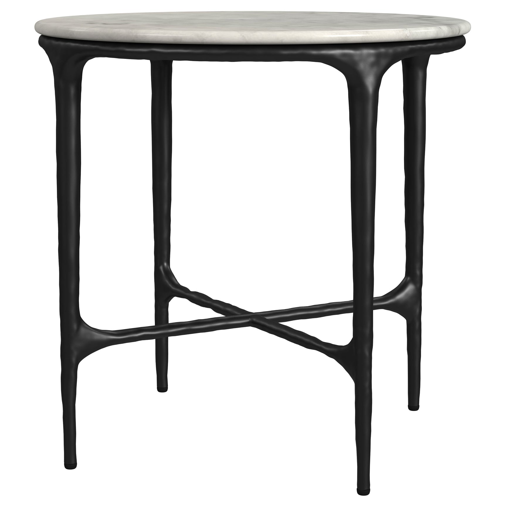 Hermas Round Genuine Marble Top Metal End Side Table White - Tampa Furniture Outlet