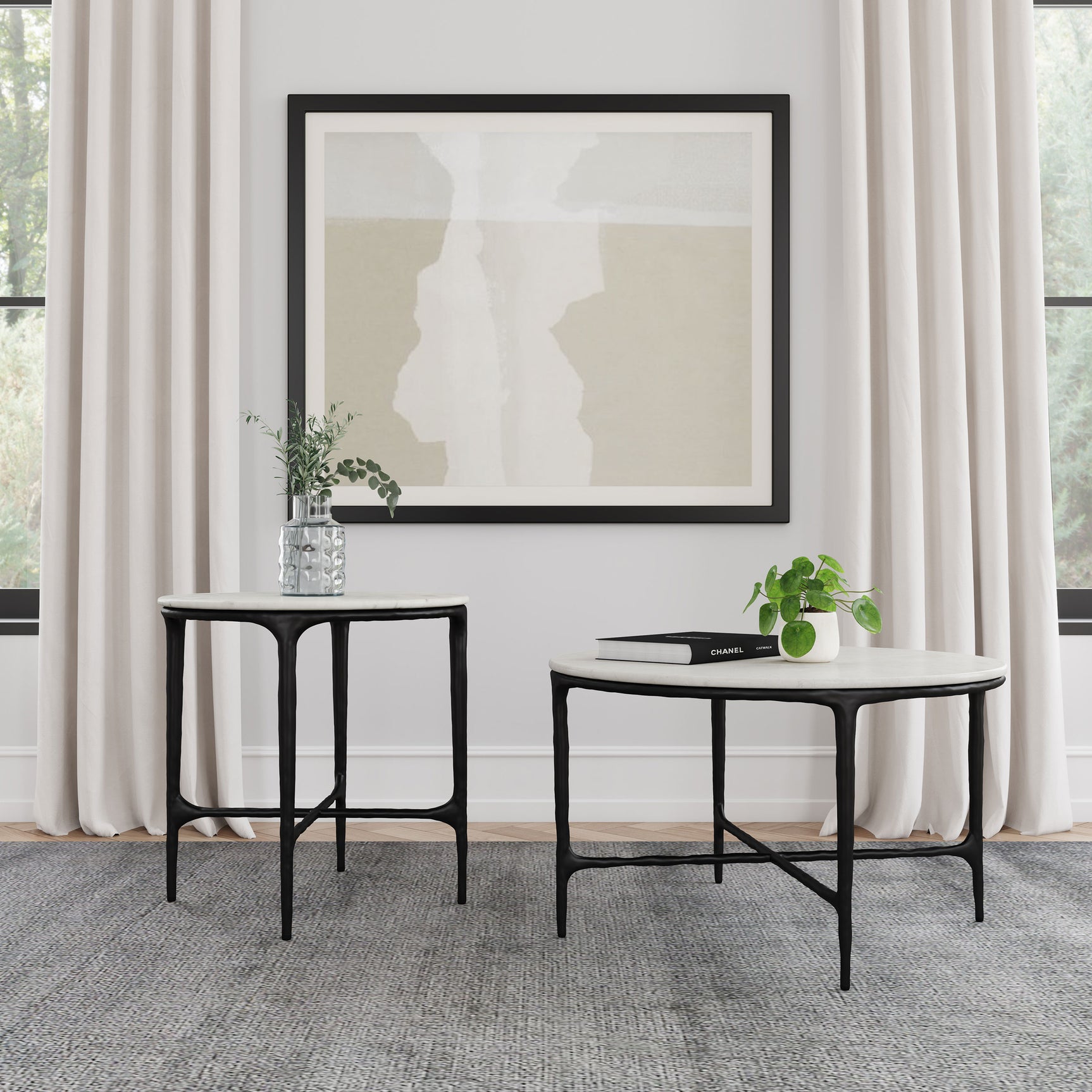 Tampa Furniture Outlet - Coaster - Hermas 2-piece Round Marble Coffee and End Table Set White - 710738-S2