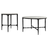 Hermas 2-piece Round Marble Coffee and End Table Set White - Tampa Furniture Outlet