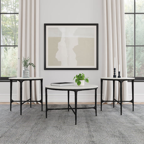 Tampa Furniture Outlet - Coaster - Hermas 3-piece Round Marble Coffee and End Table Set White - 710738-S3