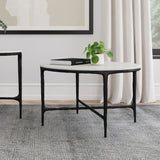 Hermas Round Genuine Marble Top Metal Coffee Table White - Tampa Furniture Outlet