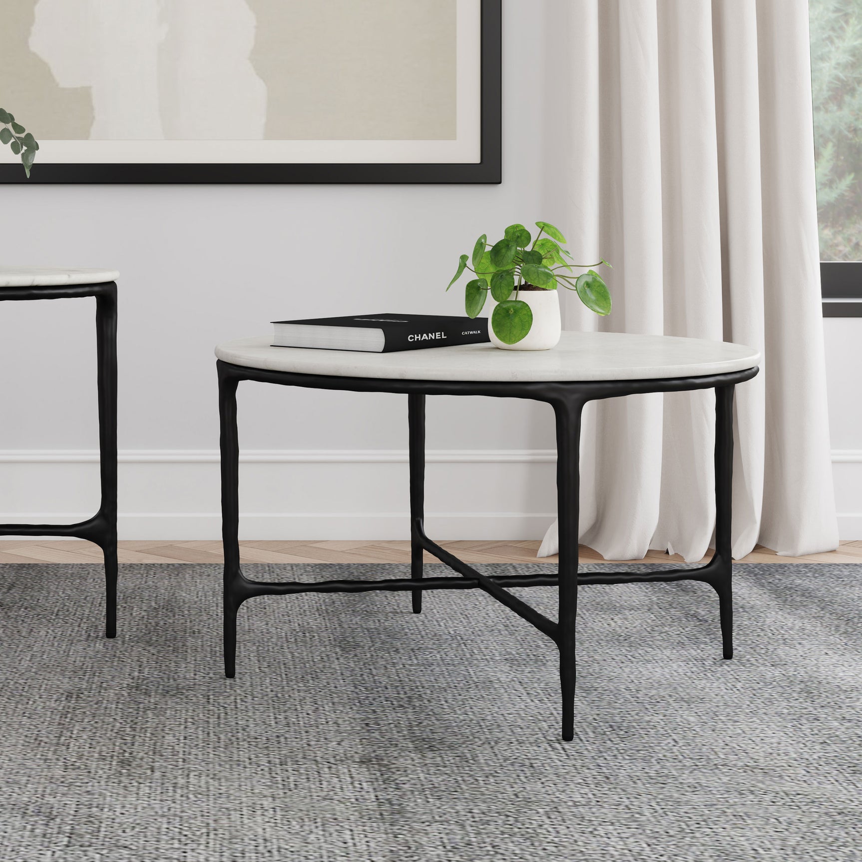 Hermas Round Genuine Marble Top Metal Coffee Table White - Tampa Furniture Outlet