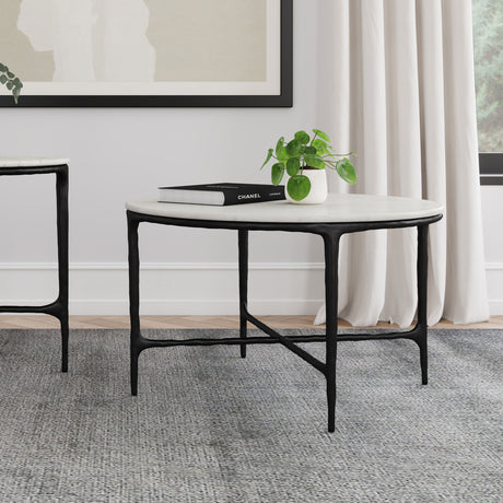 Hermas Round Genuine Marble Top Metal Coffee Table White - Tampa Furniture Outlet
