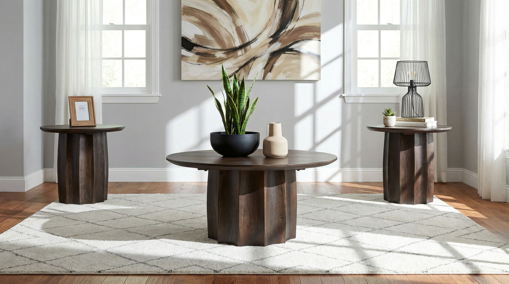 Tampa Furniture Outlet - Coaster - Cayenne 3-piece Solid Mango Wood Coffee Table Set Walnut - 710778-S3