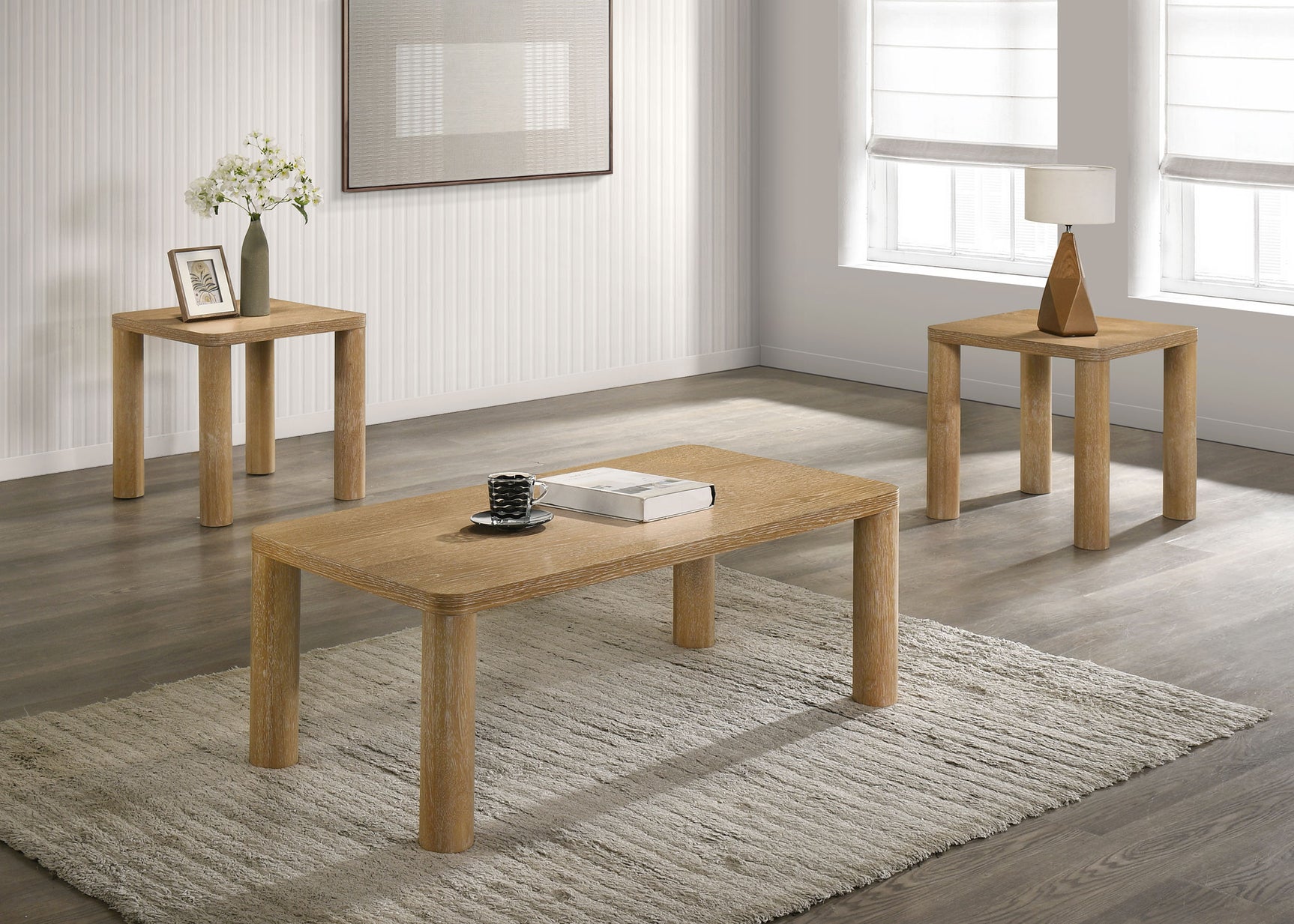 Tampa Furniture Outlet - Coaster - Castlewood 3-piece Cocktail Coffee Table Set Light Oak - 710868-S3