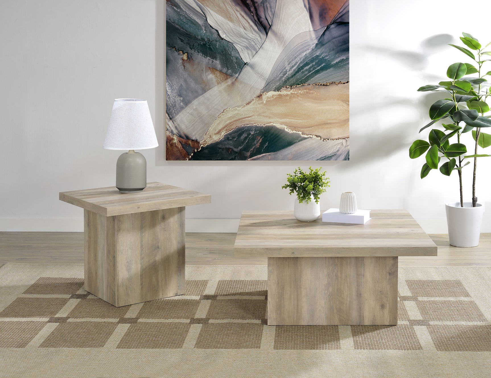 Tampa Furniture Outlet - Coaster - Devar 2-piece Square Coffee End Table Set Distressed Pine - 710878-S2