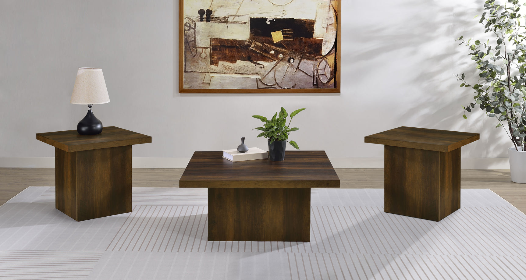 Tampa Furniture Outlet - Coaster - Devar 3-piece Square Coffee and End Table Set Dark Pine - 710888-S3