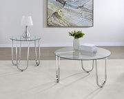 Tampa Furniture Outlet - Coaster - Beller 2-piece Round Tempered Glass Top Coffee Table Set Chrome - 710908-S2