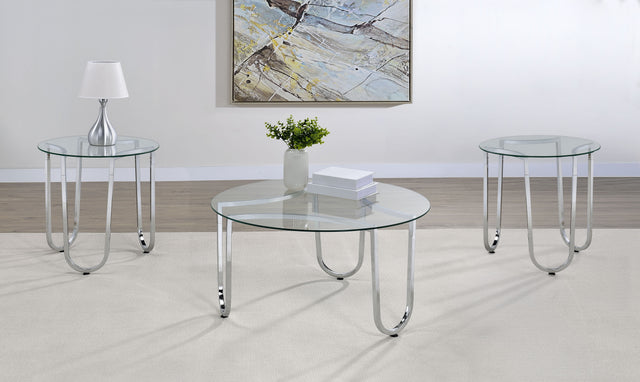 Tampa Furniture Outlet - Coaster - Beller 3-piece Round Tempered Glass Top Coffee Table Set Chrome - 710908-S3
