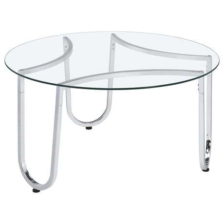 Tampa Furniture Outlet - Coaster - Beller Round Tempered Glass Top Cocktail Coffee Table Chrome - 710908