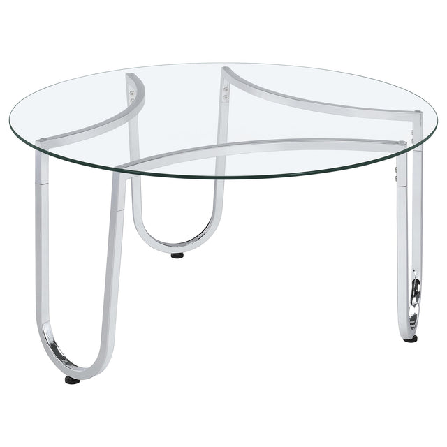 Tampa Furniture Outlet - Coaster - Beller Round Tempered Glass Top Cocktail Coffee Table Chrome - 710908