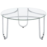 Beller Round Tempered Glass Top Cocktail Coffee Table Chrome