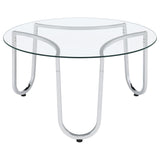 Beller Round Tempered Glass Top Cocktail Coffee Table Chrome