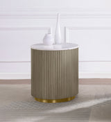 Jason Round White Marble Top Side End Table Greige