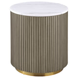 Tampa Furniture Outlet - Coaster - Jason Round White Marble Top Side End Table Greige - 711417