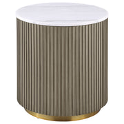 Tampa Furniture Outlet - Coaster - Jason Round White Marble Top Side End Table Greige - 711417