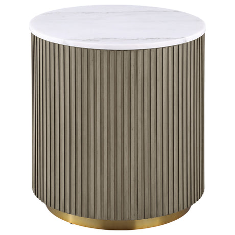 Tampa Furniture Outlet - Coaster - Jason Round White Marble Top Side End Table Greige - 711417