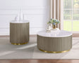 Tampa Furniture Outlet - Coaster - Jason 2-piece Round White Marble Coffee Table Set Greige - 711418-S2
