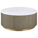 Tampa Furniture Outlet - Coaster - Jason Round White Marble Top Coffee Table Greige - 711418