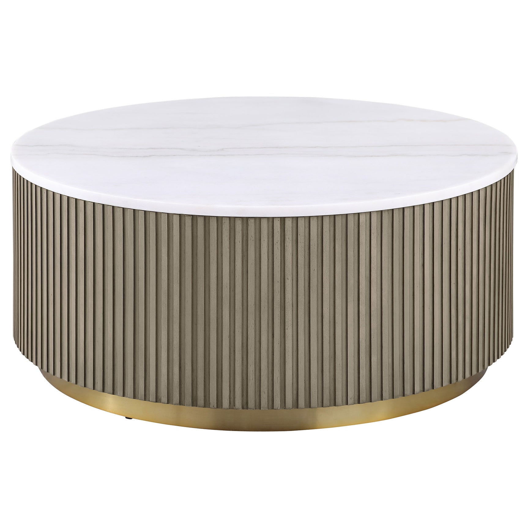 Tampa Furniture Outlet - Coaster - Jason Round White Marble Top Coffee Table Greige - 711418