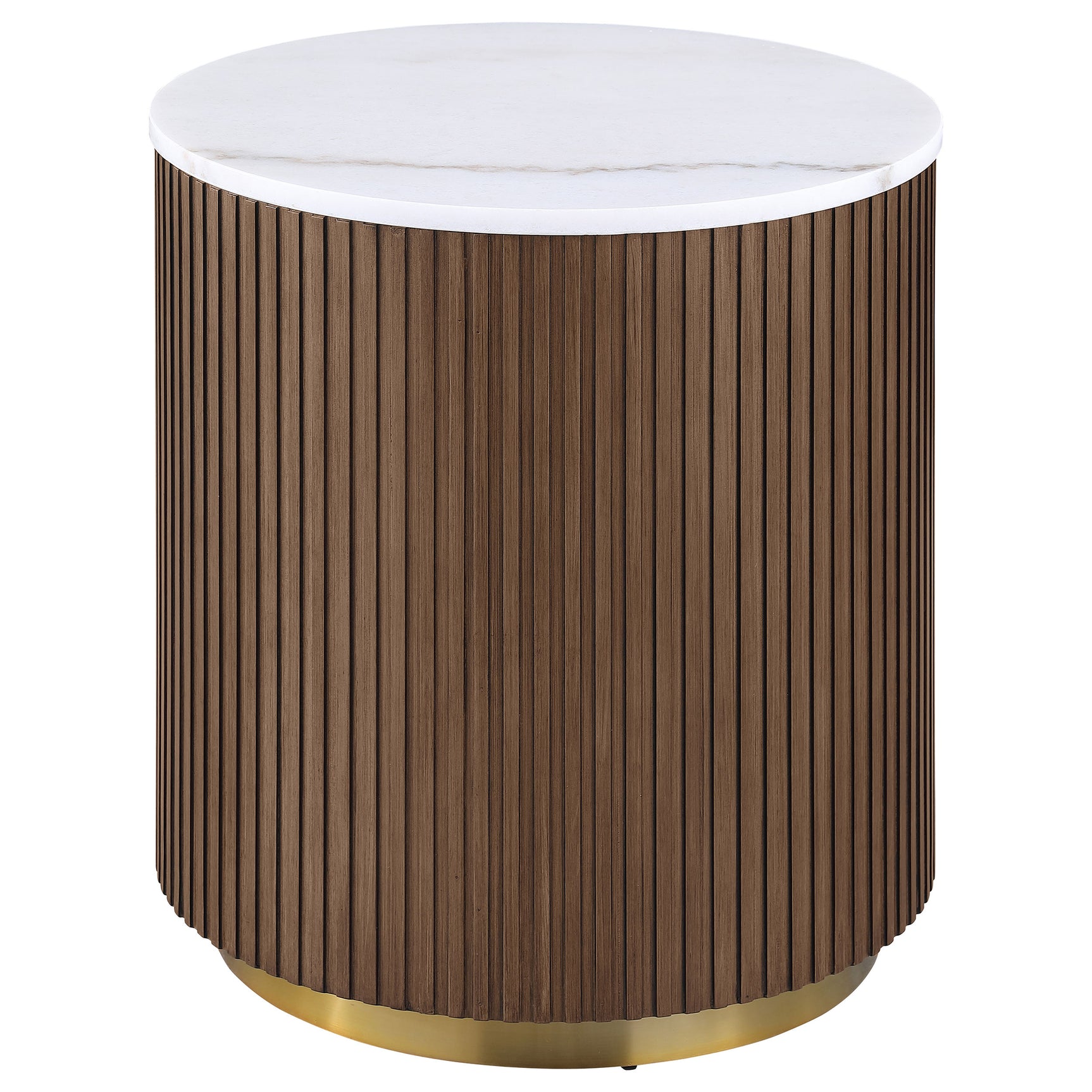 Tampa Furniture Outlet - Coaster - Jason Round White Marble Top Side End Table Honey Brown - 712417