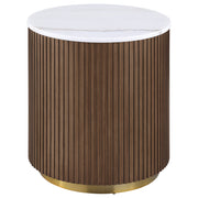 Tampa Furniture Outlet - Coaster - Jason Round White Marble Top Side End Table Honey Brown - 712417