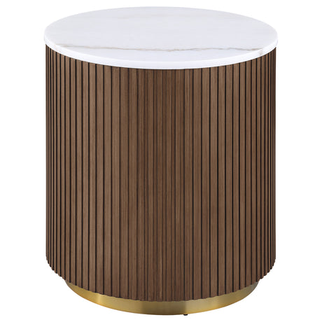 Tampa Furniture Outlet - Coaster - Jason Round White Marble Top Side End Table Honey Brown - 712417