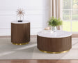 Tampa Furniture Outlet - Coaster - Jason 2-piece Round White Marble Coffee Table Set Honey Brown - 712418-S2
