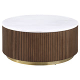 Tampa Furniture Outlet - Coaster - Jason Round White Marble Top Coffee Table Honey Brown - 712418