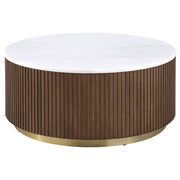 Tampa Furniture Outlet - Coaster - Jason Round White Marble Top Coffee Table Honey Brown - 712418