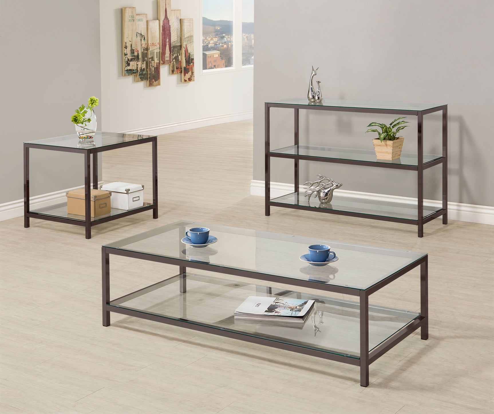 Trini 1-shelf Glass Top Side End Table Black Nickel - Tampa Furniture Outlet